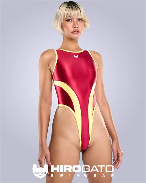 'Supernova B' One Piece Thong Swimsuit Persian Red and Neon Yellow