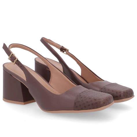 Xocolate Salto - Slingback em Couro Chocolate Salto Bloco