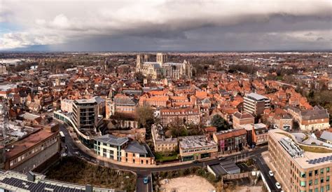 aerial cityscape skyline  york city centre  minster stock image