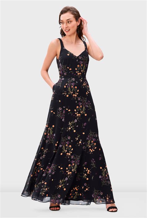 Shop Floral print georgette maxi dress | eShakti