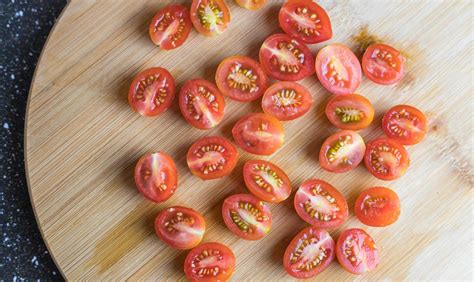 cherry tomatoes cut   view    stock photo