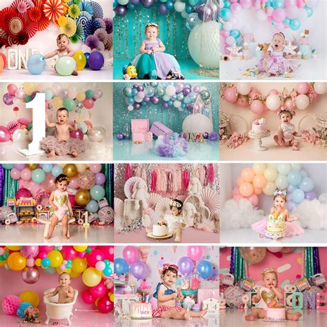 Pink Colourful Balloon Theme Backdrop Kids Cake Smash 1st Birthday ...