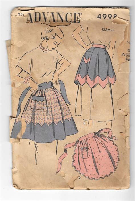 Vintage 1940s Apron Sewing Pattern Advance 4998 3 Styles Size Small ...