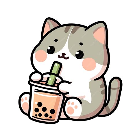 Premium Vector | Cute cat drinking boba tea