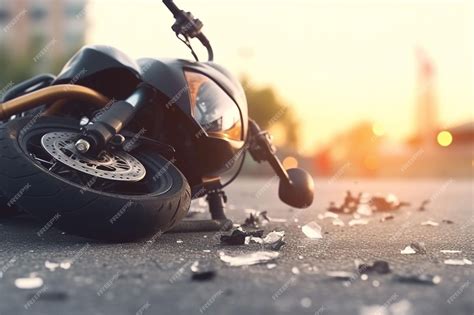 Premium AI Image | Motorcycle crash road accident with broken motorbike ...