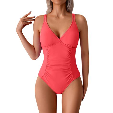 BangWanChi Swim Suits for Women 2025 One Piece Women's Solid Color