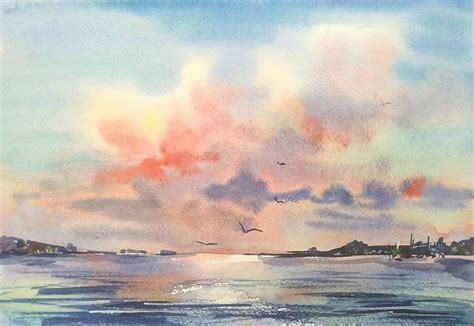 Watercolor sea. Aquarell Landscape Пейзаж Акварелью. Море. Рисунок моря ...