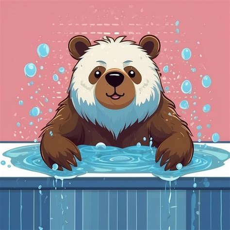 Premium Photo | Cute Bear Bathing in Bathtub Cartoon Vector Illustration