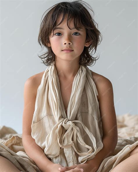 Premium Photo | An Japanese Young Boy In A Flat White Wallpaper