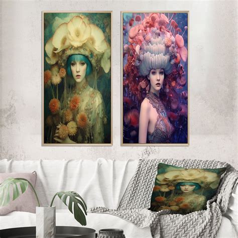Designart "Flower Goddess in Retro Pastels I" Woman Floral Framed Wall
