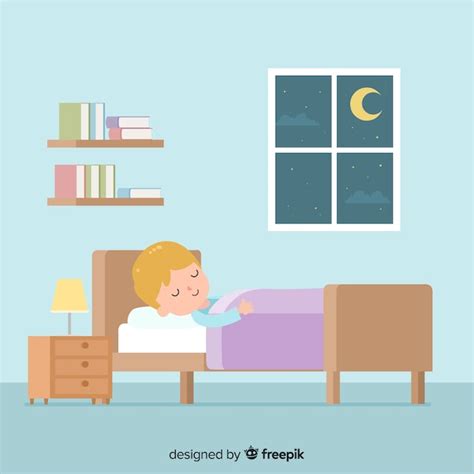 Плоский человек спит в постели | Бесплатно векторы