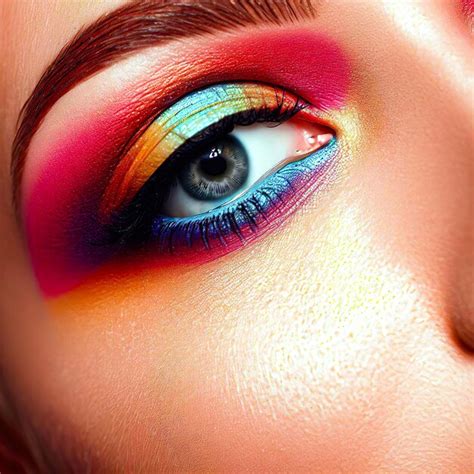 Premium AI Image | a woman with a blue eye colorful Creative makeup ...