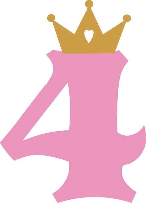 a pink and gold number four with a crown on top