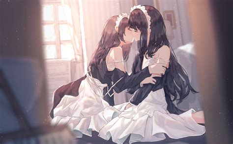 Download Anime Maid Women Kissing Wallpaper | Wallpapers.com
