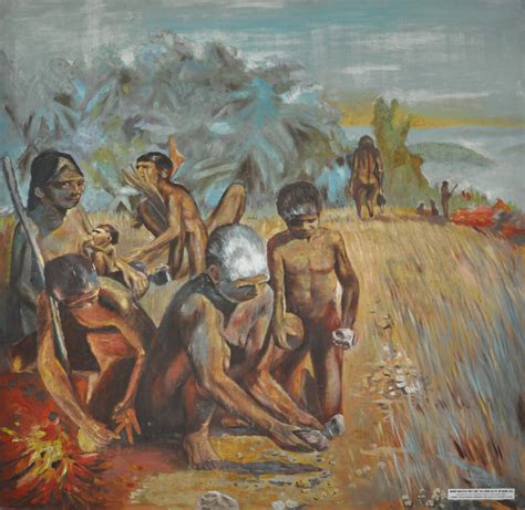 File:Primitive man making tools and using fire at the Museum of ...