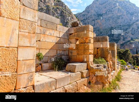 Ancient ruins of Delphi, an archaeological site in Greece, at the Mount ...