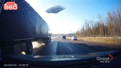 WATCH: Dramatic footage shows ice falling off truck on Ontario highway ...