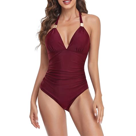Baodmurt Women's Slim Hanging Neck Open Back One-Piece Swimwear