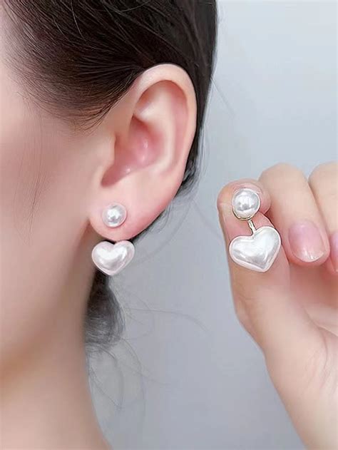 topshiny 1 Pair Minimalist Heart-Shaped Pearl Earrings, Korean Style ...