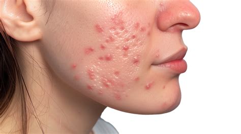 Close-Up of Woman's Face with Multiple Acne Spots on Isolated ...