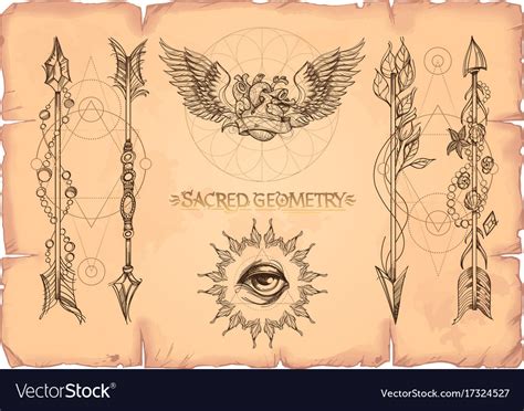 Arrows heart and magic eye a set of cards Vector Image