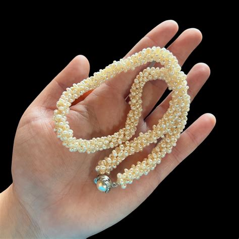 pearl rope necklace creamy white pearls woven freshwater pearl