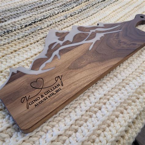 Personalized Walnut Charcuterie Board: Mountain Epoxy Inlay, Wood