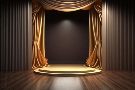 Premium Photo | Gold curtains and wooden floor. Ai. Golden stage ...