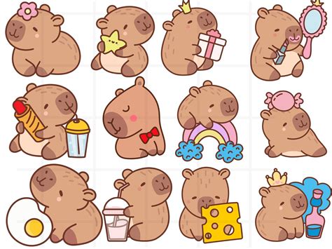 Cute Capybara PNG\ Funny Capybara Clipart Bundle\ Set Kawaii Animal
