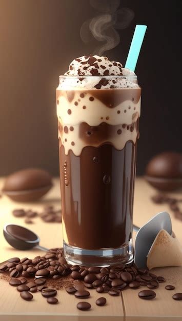 Premium AI Image | A cup of chocolate milkshake with a spoon in it.