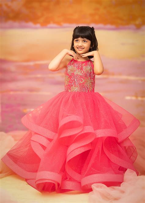 "Coral Cascade" - Fuchsia Fantasy Gown – Samta And Shruti Studio