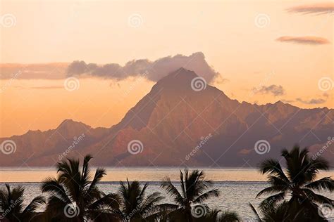 View on Mountain Orohena at Sunset.Polynesia. Stock Photo - Image of ...