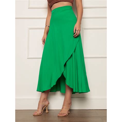 Saia Envelope Transpassada - Saia Envelope Verde Transpassada Longa feminina De amarrar | Shopee Brasil