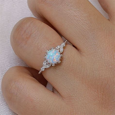 sterling silver vintage opal  cz ring lab created opal ring
