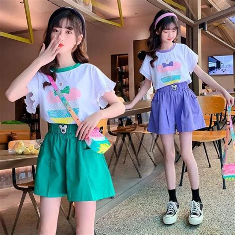 Girl 2023 New Summer Casual T-shirt Suits Korean Style Baby Youth Teenage Girls Short Sleeve ...