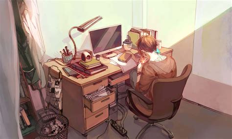 Download A Young Boy Working on His Computer with A Background of An ...