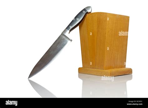 knife with a wooden stand on a white background Stock Photo - Alamy