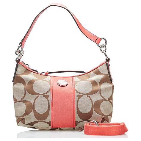 coach signature canvas shoulder bag brown cloth ref joli closet