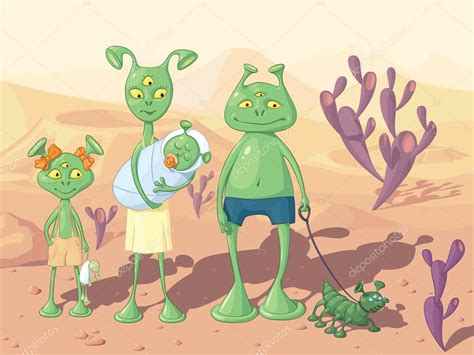 Family of aliens with children and doggie Stock Vector Image by ...