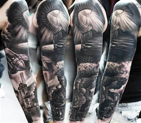 Black and grey sleeve tattoo by Denis Sivak | Photo 14417