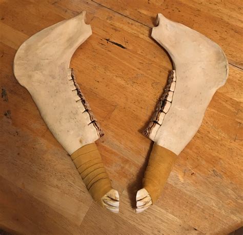 Donkey jawbone clubs. They were repurposed from a quijada. The wrap is ...