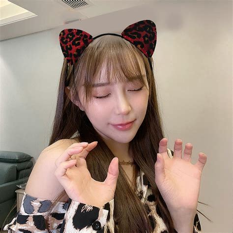 Hair Hoop Leopard Print Cat Ear Decor Halloween Headband Soft