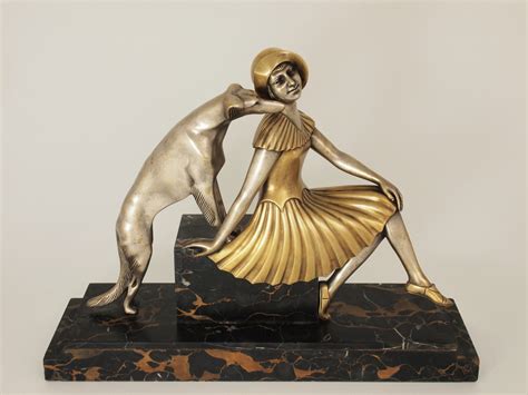 Art Deco Bronze 'Lady & Greyhound' - Nouveau Deco Arts