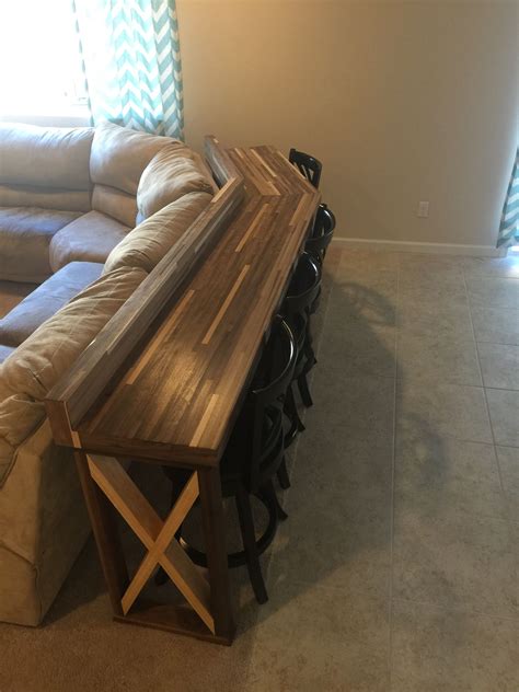 Custom bar behind the couch. Walnut and maple | Sofa table decor, Home ...