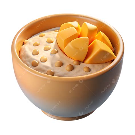 bowl  overnight oats  mango slices isolated  white background