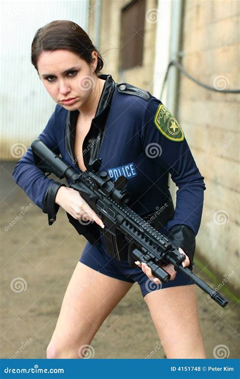 Police Woman with Assault Rifle Stock Photo - Image of gorgeous, rifle ...