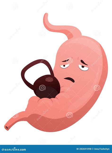 Stomach Troubles Icon. Sad Suffering Sick Human Stomach. Vector Flat