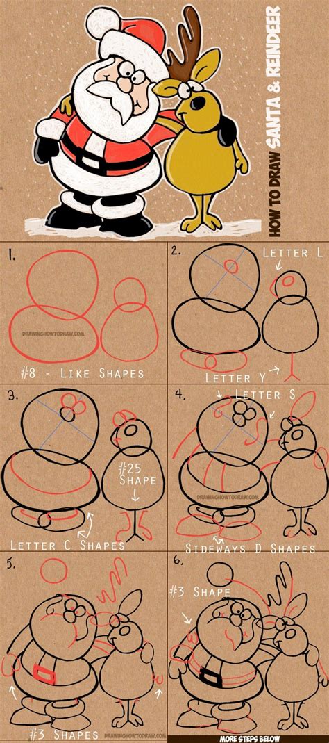 How to draw cartoon santa claus and reindeer easy step by step tutorial ...
