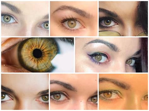 A collage of my “olive” eyes. Dark green limbal rings with light green