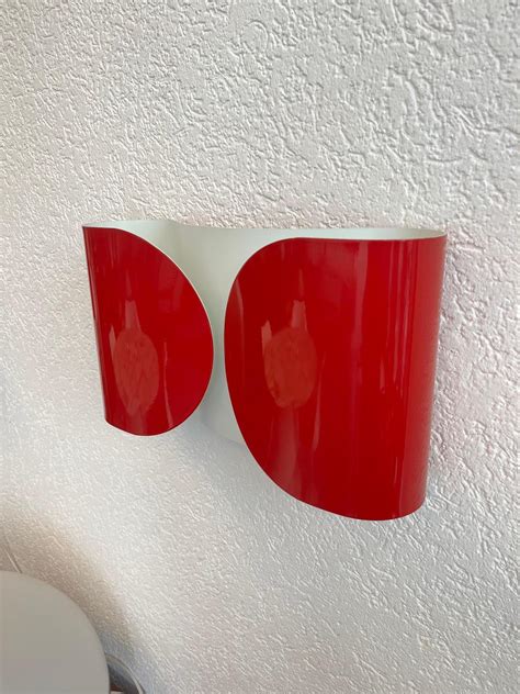 Vintage Rare Set of 3 Red Foglio Wall Lamps by Tobia Scarpa for Flos